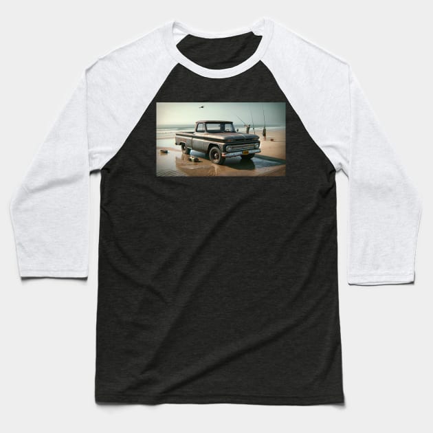 1963 Chevrolet C10 on the Texas beach for some shoreline fishing Baseball T-Shirt by NebulaWave